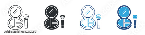 Makeup Kit Icon Set, Beauty and Cosmetics Concept, Face Powder and Brush Symbol, Vector Illustration