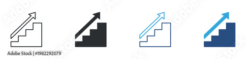 Growth Stairs Icon Set, Business Progress and Success Concept, Upward Trend and Development Symbol, Vector Illustration