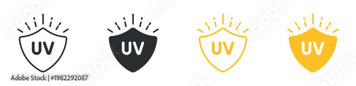 UV Protection Shield Icon Set, Sun Protection and Skincare Concept, Ultraviolet Safety Symbol, Vector Illustration