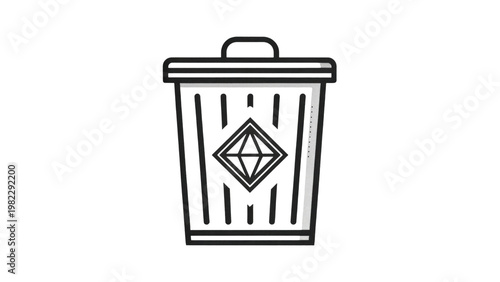 Metallic trash can with diamond logo icon isolated on transparent background vector design.