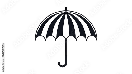 Open umbrella with striped pattern providing shelter from rain in monochrome style.