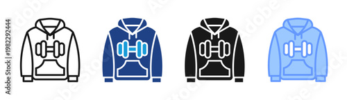 Fitness Hoodie icon set multiple style collection