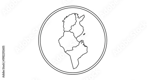 A simple black and white line drawing depicts the outline of the country of tunisia