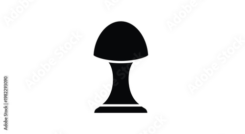 A minimalist black silhouette depicts a single mushroom with a rounded cap and short stem