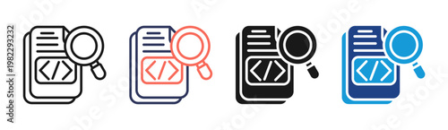 Code Search icon set multiple style collection