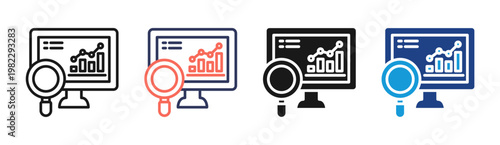 Data Search icon set multiple style collection