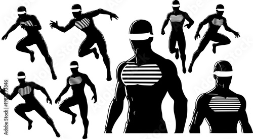 Flat vector illustration set of black silhouette icons showing various stages of plant growth, from tiny seedling to, isolated on white background
