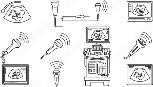 Ultrasound Equipment and Medical Diagnostic Devices with Monitor, Probe, and Display Screen for Pregnancy and Fetal Imaging