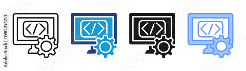 Coding Setup icon set multiple style collection