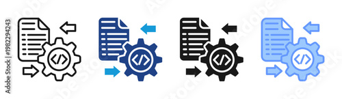 Code Process icon set multiple style collection
