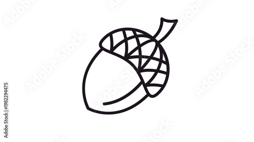 Simple black line art vector icon of an acorn, a classic symbol of nature, growth, and the autumn season. This minimalist oak nut illustration features a textured cap and a small stem, scalable.
