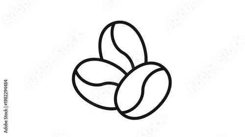 Minimalist black line art vector icon illustration of three roasted coffee beans, ideal for cafe branding, coffee shop logos, espresso packaging design, and beverage menu graphics on white background.
