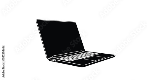 A stark black and white outline depicts a modern laptop showcasing its sleek design and form