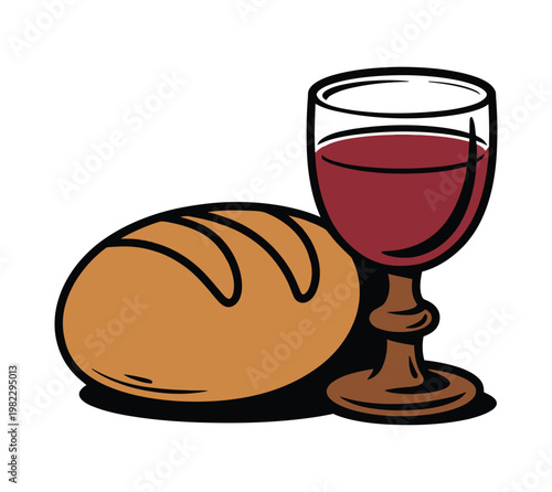 Bread and wine symbolize communion rites.