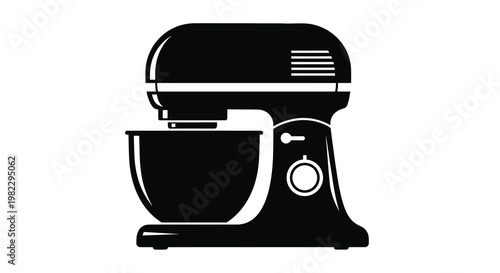 A black and white silhouette of a classic stand mixer a common kitchen appliance high quality