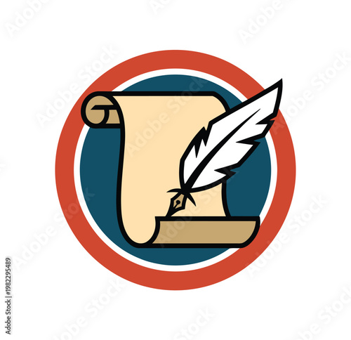 Quill rests on a rolled piece of paper.