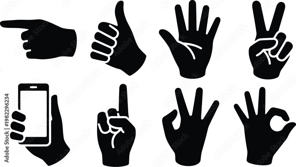Obraz premium Set of hand gesture icons for communication and expressions