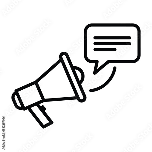 Megaphone or loudspeaker with speech bubble icon symbolizing important announcement marketing public relations