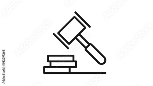 Black line vector icon illustration of a judge's gavel and a stack of coins, representing legal fees, court fines, auction bidding, justice system costs, and financial law concepts.