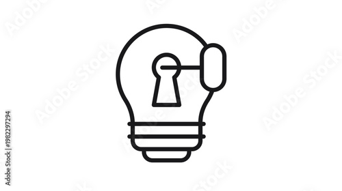Billede på lærred Creative light bulb vector icon featuring a keyhole and key, representing the concept of unlocking ideas, innovative solutions, strategic thinking, and intellectual property, black line illustration