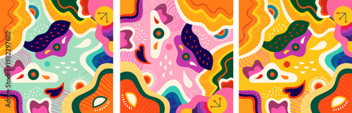 Abstract spring backgrounds with flowers, leaves and abstract shapes. Bright spring illustrations