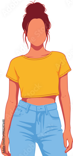 Woman wearing casual clothes standing alone in illustration
