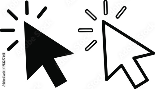 Cursor pointer icons, one solid black and one outlined white, indicating selection or click.