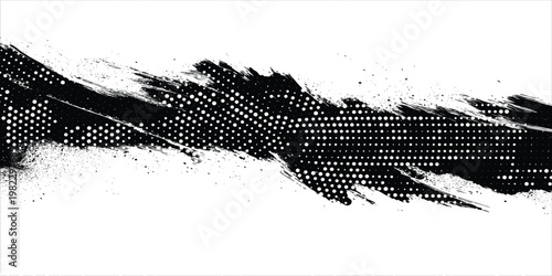 Obraz na płótnie Abstract black ink brush stroke with halftone pattern overlay