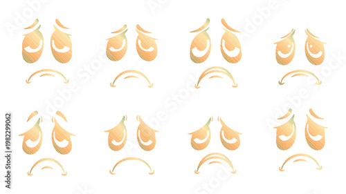 Collection of sad and unhappy cartoon face expressions for emotional communication