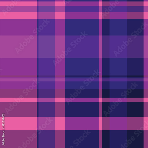 Pretty pattern vector background, choose plaid texture check. 1950s seamless textile tartan fabric in purple and indigo colors.