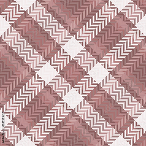 Herringbone pattern vector fabric, performance check tartan texture. Garment plaid background textile seamless in red and white colors.