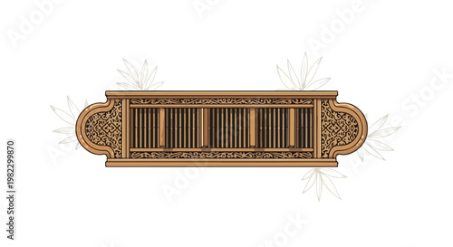 Intricately carved wooden organ keyboard with ornate details on a white background.