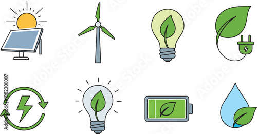 Minimalist Eco-Friendly and Renewable Power Vector Icons