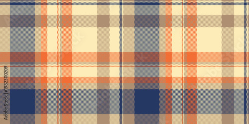 Textured plaid pattern seamless, realistic background textile vector. Cover texture tartan fabric check in orange and light colors.