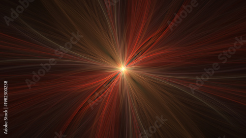 Abstract Fractal Light Burst with Radiant Warm Energy Rays on Dark Background