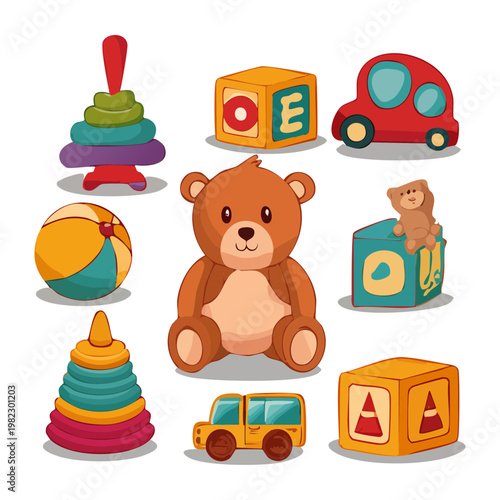 Εκτύπωση καμβά Teddy bear and building blocks set for children nursery early education child de