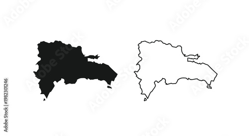 Two contrasting outlines of hispaniola one filled black and one white depicting the island s shape