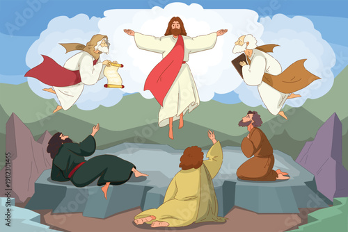 Spiritually Uplifted Congregation Witnesses Divine Ascent Amid Luminous Clouds And Joyful Atmosphere