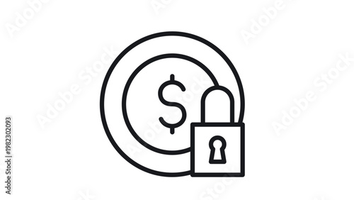 Secure money and financial protection vector icon illustration featuring a dollar coin with a padlock symbol, representing safe banking, investment security, and digital payment encryption.