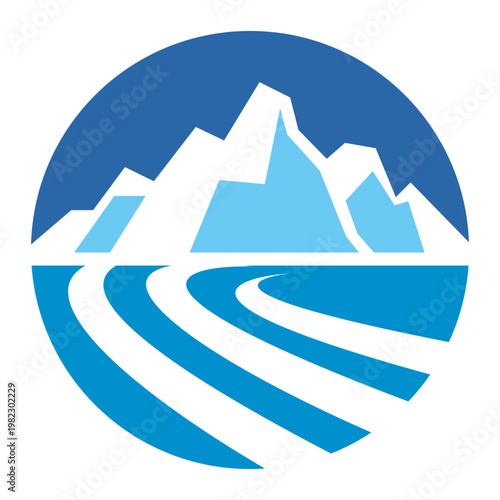 Minimalist Mountain Landscape with Winding Road in Circular Frame