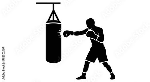 Boxer punching a hanging punching bag.