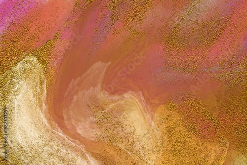 abstract gold and pink watercolor background with glitter and paint swirls, luxurious design 