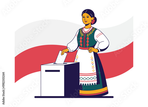 Woman votes in traditional clothing.