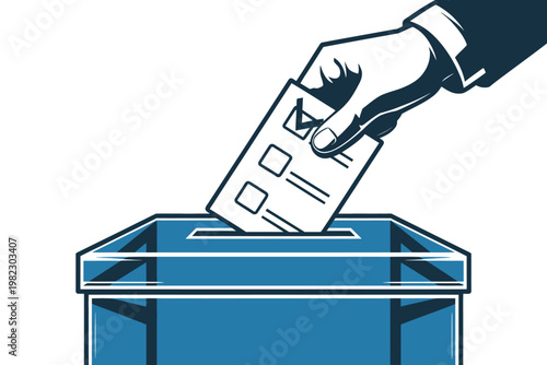 Ballot hand inserts paper into box.