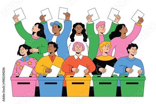 Voters cast ballots in election box.