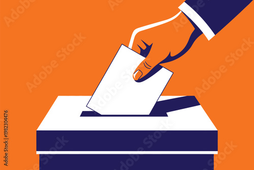 Voter casts ballot into a blue box now.