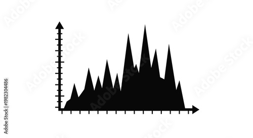 A black silhouette of a jagged mountain range resembling a bar graph high quality professional detailed