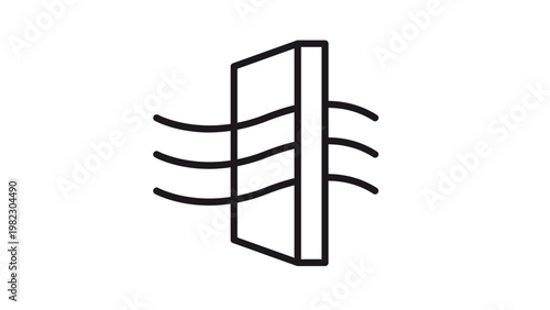 Air filter vector icon illustration depicting air purification process where particles are trapped by a filtration system, clean air flow symbol for environmental, health, and industrial use.