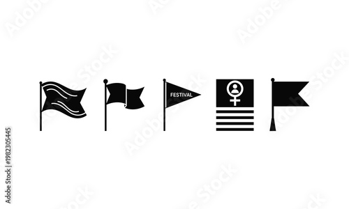 Symbolic flags and icons representing various themes and identities