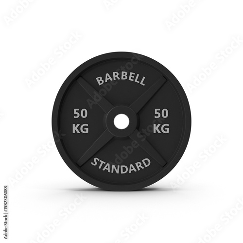 50 KG Standard Barbell Weight Plate Isolated on Black Background – Realistic 3D Gym Equipment Render